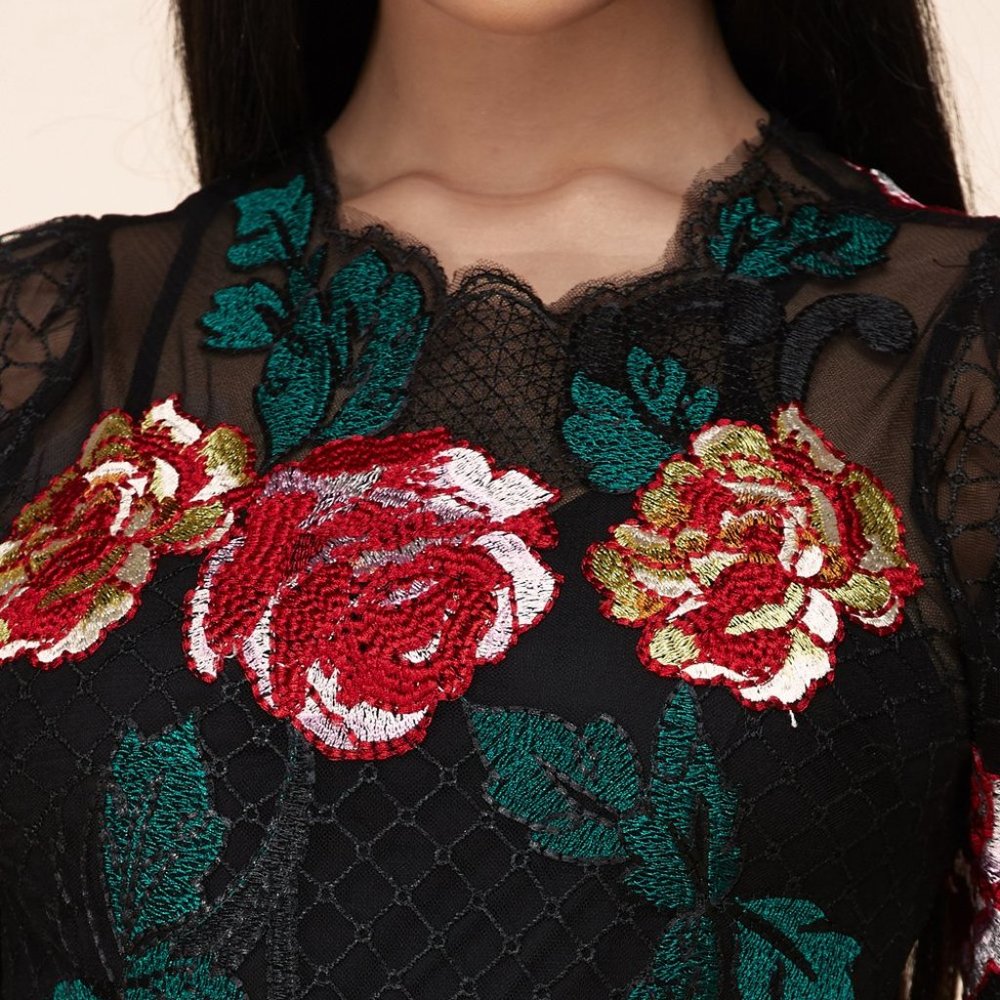 H.P. ⭐NWT -ELEGANT EMBROIDERED FLORAL LACE DRESS - Picture 6 of 8